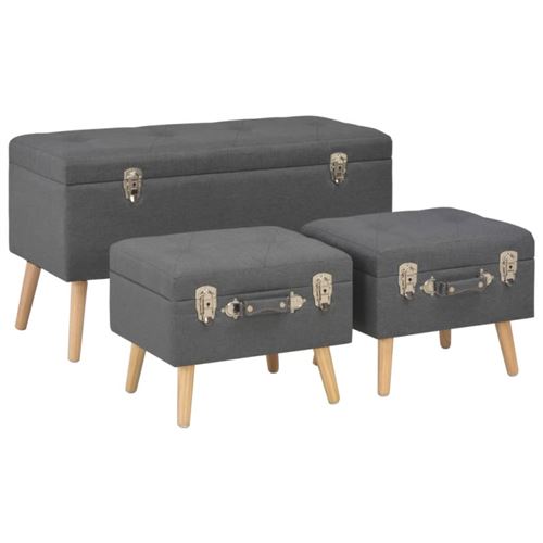 Tabourets de rangement lot de 3 Gris foncé Tissu