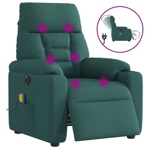 Fauteuil de massage inclinable électrique Vert foncé Tissu
