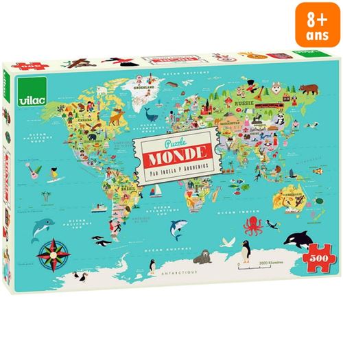 Puzzle Carte du Monde Puzzle 500 Pcs Ingela P.A Vilac