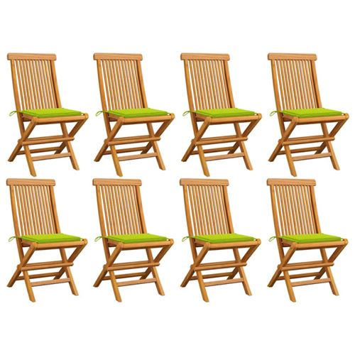 vidaXL Chaises de jardin avec coussins vert vif 8 pcs Teck massif