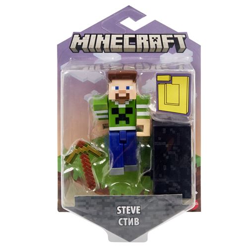 Mattel - Minecraft - Build a Portal - HDV16 - Figurine articulée 8cm - Personnage Steve avec t-Shirt Vert avec Accessoires
