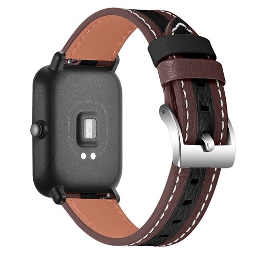 Generique Marron/Noir Bracelet En Cuir Véritable Ligne De Couture, Épissage De Couleur (20Mm), Pour Votre Huami Amazfit Bip 1S/Gtr 42Mm - Image 3