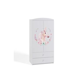 Armoire 2 portes 2 tiroirs babydream licorne - blanc - 1