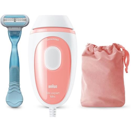 Braun Silk·Expert Mini Pl1014, Épilateur A Lumiere Pulsée, Épilation Semi-Définitive, Blanc/Rose, Avec Pochette De Voyage