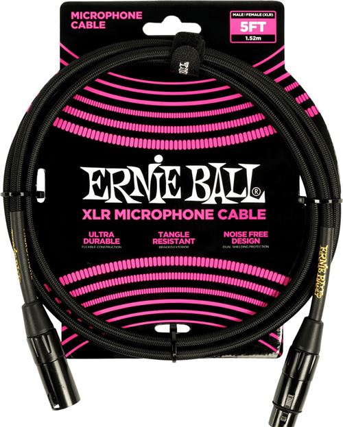 Ernie Ball 6390 - Câble microphone XLR/XLR tressé noir - 1,5m
