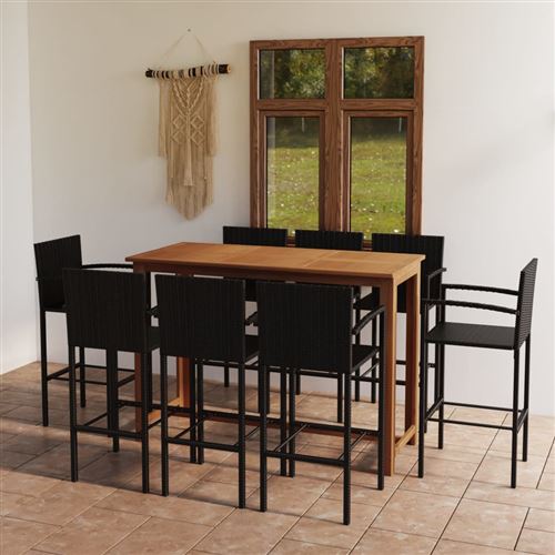 Vidaxl ensemble de bar de jardin 9 pcs noir