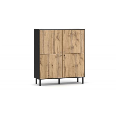 Buffet haut style industrielle SPEBO, 4 portes, coloris noir et chêne