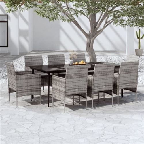 Non Communiqué Gris Vidaxl Ensemble De Salle À Manger De Jardin Et Coussins, 9Pcs -Noir