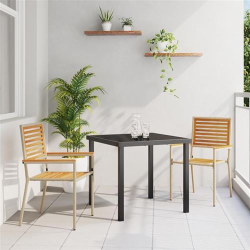 Lot de 2 chaise vidaxl exterieur empilable non pliable en bois H. 90 cm beige
