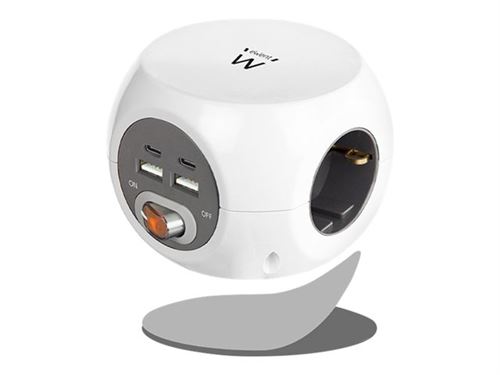 Ewent Power Block - Stroomstrip - 230 Volt wisselstroom V - input: CEE 7/7 - uitgangen: 3 (2 x USB, 2x USB-C, 3 x voeding type F) - 1.5 m kabel - wit