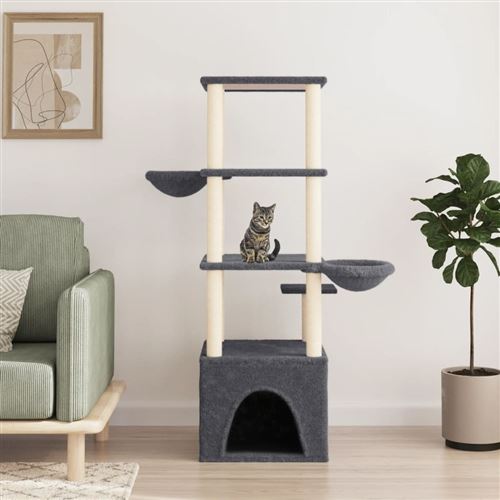 vidaXL Arbre à chat avec griffoirs en sisal gris foncé 147 cm