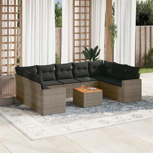 Vidaxl Gris Salon De Jardin Avec Coussins 10 Pcs - Résine Tressée - Image 2