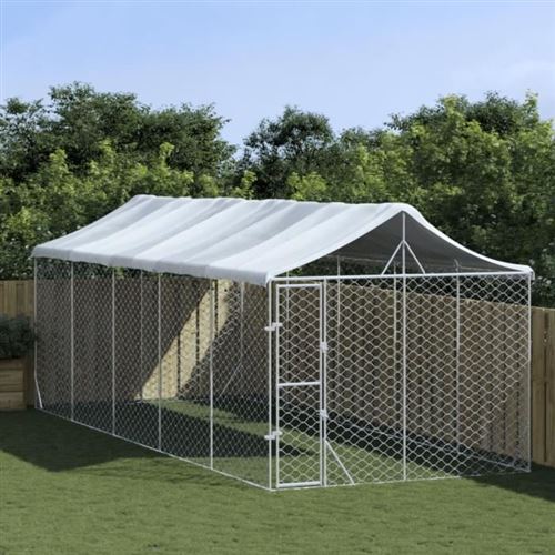 vidaXL Chenil d'extérieur pour chiens avec toit argenté 3x7,5x2,5 m, chenil pour chiens, cage pour chiens, cage pour animaux de compagnie, niche