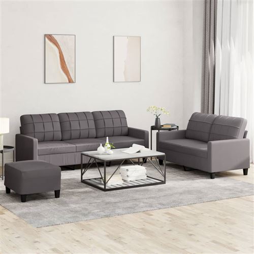 Vidaxl Gris Ensemble De Canapés 3 Pcs Avec Coussins Similicuir - Image 2