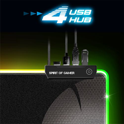Grand Tapis de Souris Gamer XXXL RGB (900x400 mm) + Hub 4 Ports USB inclus  12 Modes de Rétroéclairage Base Antidérapante en Caoutchouc Gaming Mousepad  Lumineux Ergonomique pour PC - Tapis de
