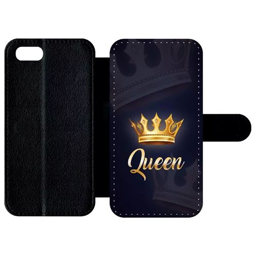 Etui My-Kase pour iPhone Se 2020 - queen fond noir - Simili-cuir Noir