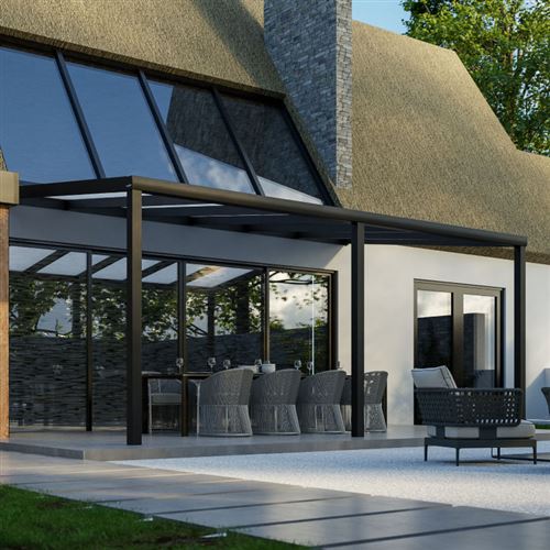 Pratt & Söhne Auvent de terrasse en aluminium 606x357x285cm - Pavillon avec plaques en polycarbonate Opale - Pergola Véranda - Gris