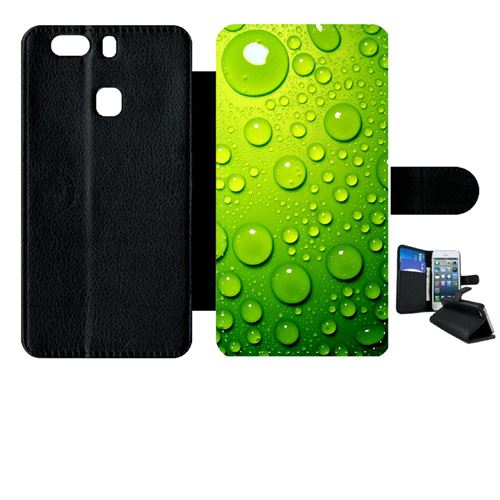 Etui My-Kase pour Ascend P9+ - goutte d eau verte - Simili-cuir Noir