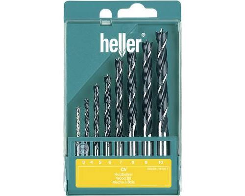 Heller 205241 Jeu de forets pour le bois 8 pièces 3 mm, 4 mm, 5 mm, 6 mm, 7 mm, 8 mm, 9 mm, 10 mm tige cylindrique 1 set