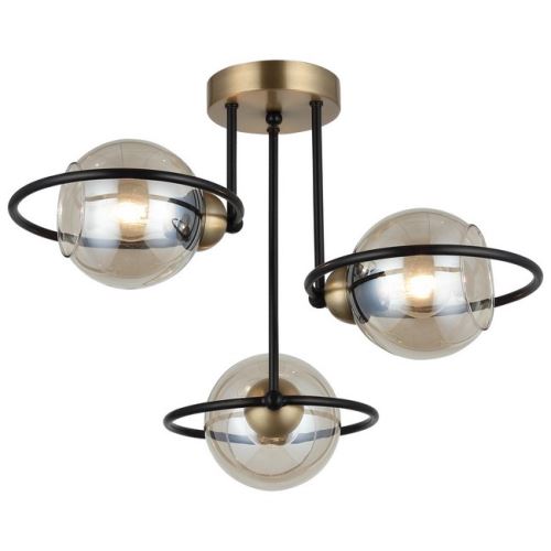 HOMEMANIA Lampe à Suspension Ringo - Lustre - Lustre de plafond - Or, noir en Métal, Verre, 44 x 44 x 34 cm, 3 x E27, Max 40W