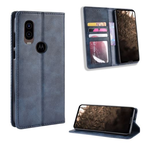 Etui en PU support vintage auto-absorbé bleu pour votre Motorola P40