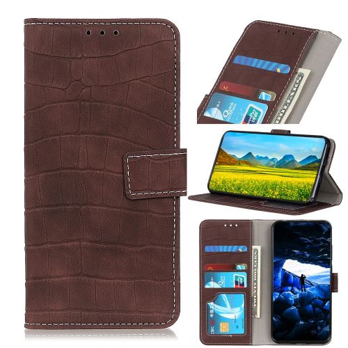 Etui en PU crocodile marron avec support pour votre Apple iPhone 6.1 pouces (2019)