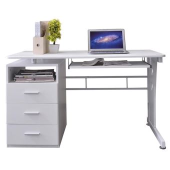 Bureau Informatique Blanc Avec Tablette Et Tiroirs De Rangement Achat Prix Fnac