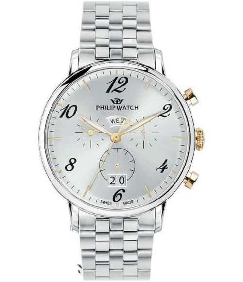 Philip Watch Montre Homme R8273695002 Automatiques, Chronographe Argent, Blanc