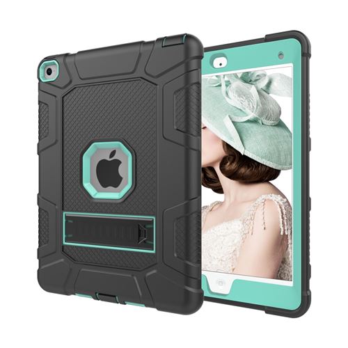 Générique Noir Coque En Tpu Hybride Anti-Poussière 2 En 1 Détachable Antichoc Avec Béquille /Cyan Pour Votre Apple Ipad Air 2(Ipad 6) - Image 1