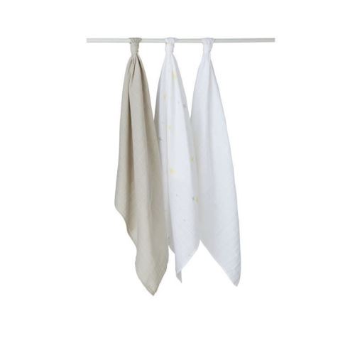 BABYCALIN Lot de 3 langes Etoile - Gris et blanc - 70 x 70 cm