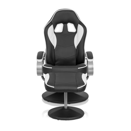 Fauteuil repose-pied / Fauteuil de relaxation GAMER PRO WH 110 simili cuir noir / blanc