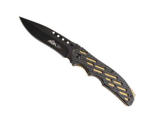 atk - 364812 - couteau atk alu noir/dore 12cm inox + clip + etui