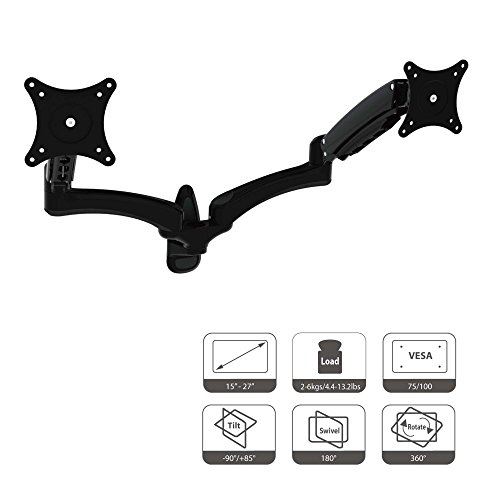 HFTEK® DS124WB Support Moniteur Mural Fixation Support pour double 2 écrans TV television 15 27 pouces avec VESA 75 / 100
