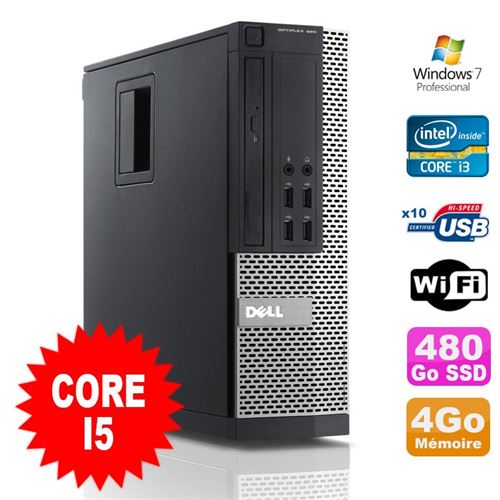 Pc dell optiplex 990 sff i5-2400 3.1ghz 4go disque 480go ssd dvd wifi w7