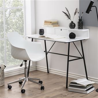 Bureau Design Brova 100 Cm Blanc Noir Avec Tiroir Style Scandinave Achat Prix Fnac