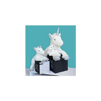 Peluche Histoire d'ours Licorne allongé 100 Cm Blanc et argent