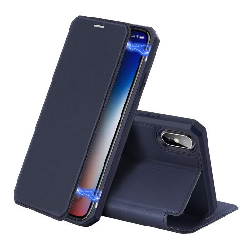 Coque en TPU flip magnétique avec porte-carte bleu pour votre Apple iPhone X/XS 5.8 pouces