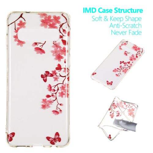 Coque en TPU impression de motifs fleurs rouges et papillons pour votre Samsung Galaxy S10