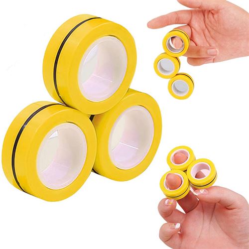 3 anneaux magnétiques anti-stress - Rolling Fingers jaunes
