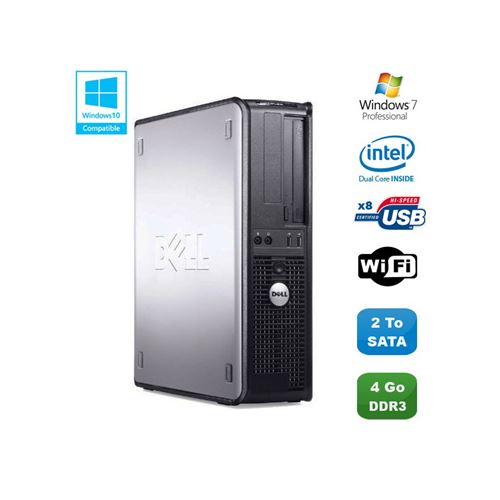 Pc dell optiplex 780 dt pentium d e5200 2,5ghz 4go ddr3 2to wifi win 7 pro