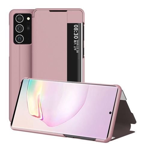 Étui Portefeuille pour Samsung Galaxy Note 20 en Cuir à Rabat Antichoc avec Fenêtre d’affichage intelligente - Rose