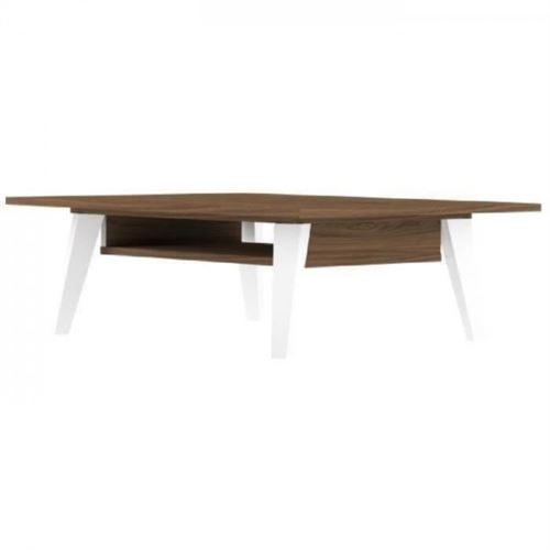 PRISM Table basse scandinave melaminee decor noyer et blanc mat - L 89 x l 67 cm