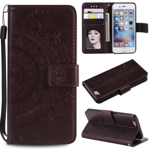 Etui en PU fleur marron pour votre Apple iPhone 6 Plus/6s Plus 5.5 pouces