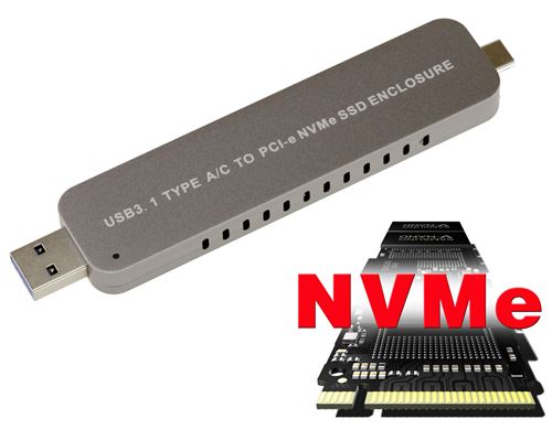 Clé boitier USB 3.1 A + Mini C Pour SSD M.2 NVMe Type PCIe uniquement, B+M ou M Key