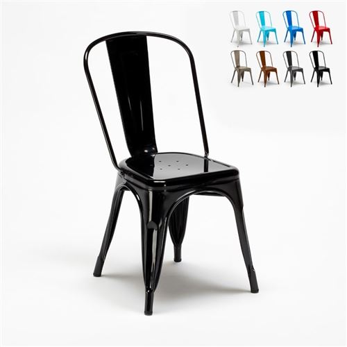 Chaise Tolix industrielle en acier et métal pour cuisine et bars Steel One, Couleur: Noir