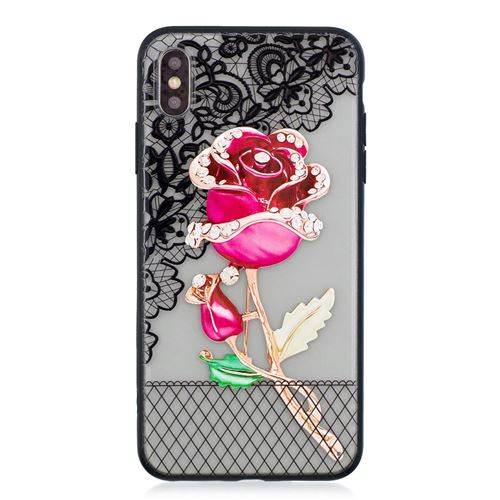 Coque en TPU dentelle 3D décor strass hybride rose pour votre Apple iPhone XS Max 6.5 inch
