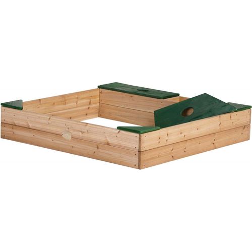 AXI Bac à Sable Amy 115x115 Cm – Bois Massif FSC Avec Banc De Rangement Et Housse – Dès 18 Mois