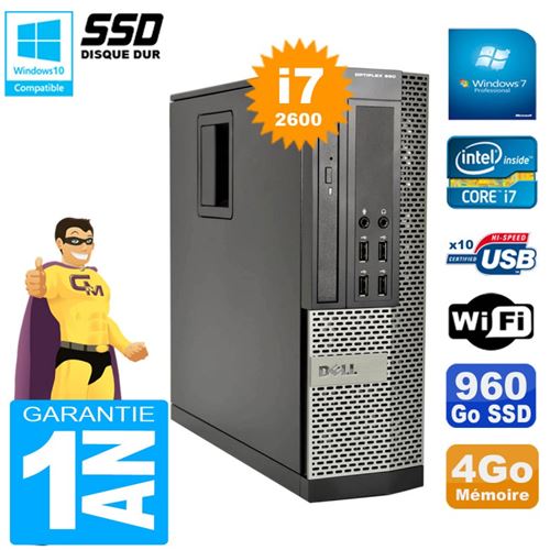 Pc dell 990 sff core i7-2600 ram 4go disque 960go ssd graveur dvd wifi w7 État correct - Dell reconditionné disponible sur Fnac