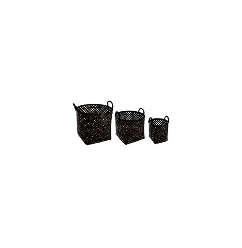 Lot de 3 Paniers de Rangement Bambou 35cm Noir