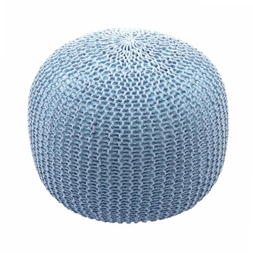 Pouf MENDLER HWC-E16 à grosses mailles 40x50cm bleu